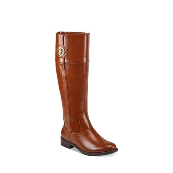 TOMMY Hilfiger Womens Imina Riding Boots Faux Leather Knee-High  Medium Brown - - Picture 1 of 4
